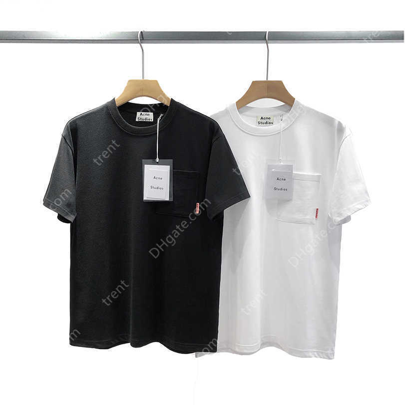 

George Clothing Acne Super Summer Loose Casual Pocket Ac Studios Men's Women's T shirts Pure Color Short sleeved for Men, White