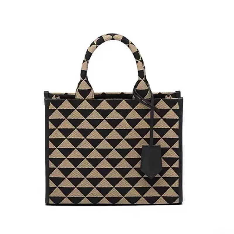 

Prads Fashion Designer Shopping Bags Tote Embroidered Ladies Handbag High Quality Canvas triangles Pattern Shoulder Bag Totes wallet triangle bag, Beige m: 28cm