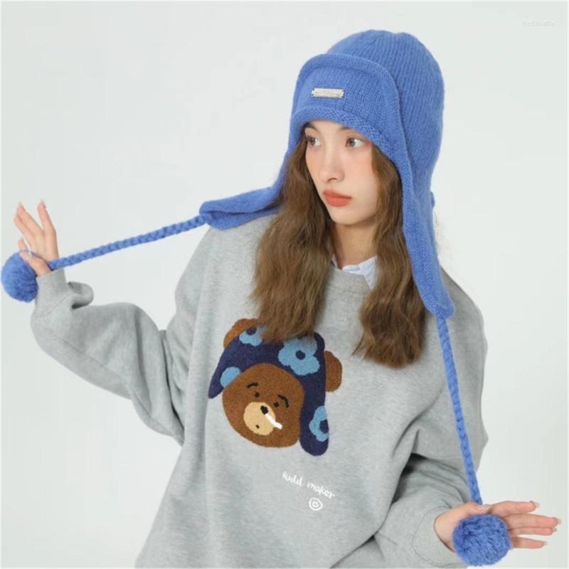 

Berets Women Knitted Hat Winter Beanie Lace Up Woolen Caps Outdoor Skiing For Teenager Girls Adults Universal Headdress, White