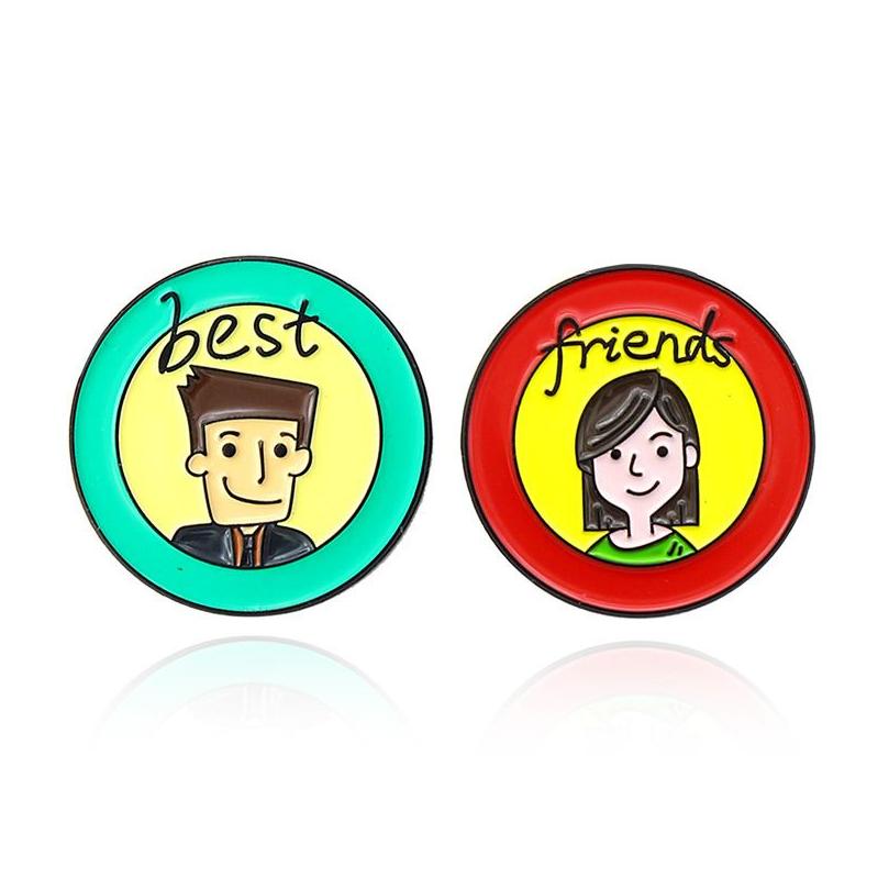 

Pins Brooches Cartoon Fashion Round Brooches For Women Blue Red Alloy Badges Cute Collar Pin Jewelry Good Friends Gift Accessories Dh0Wz