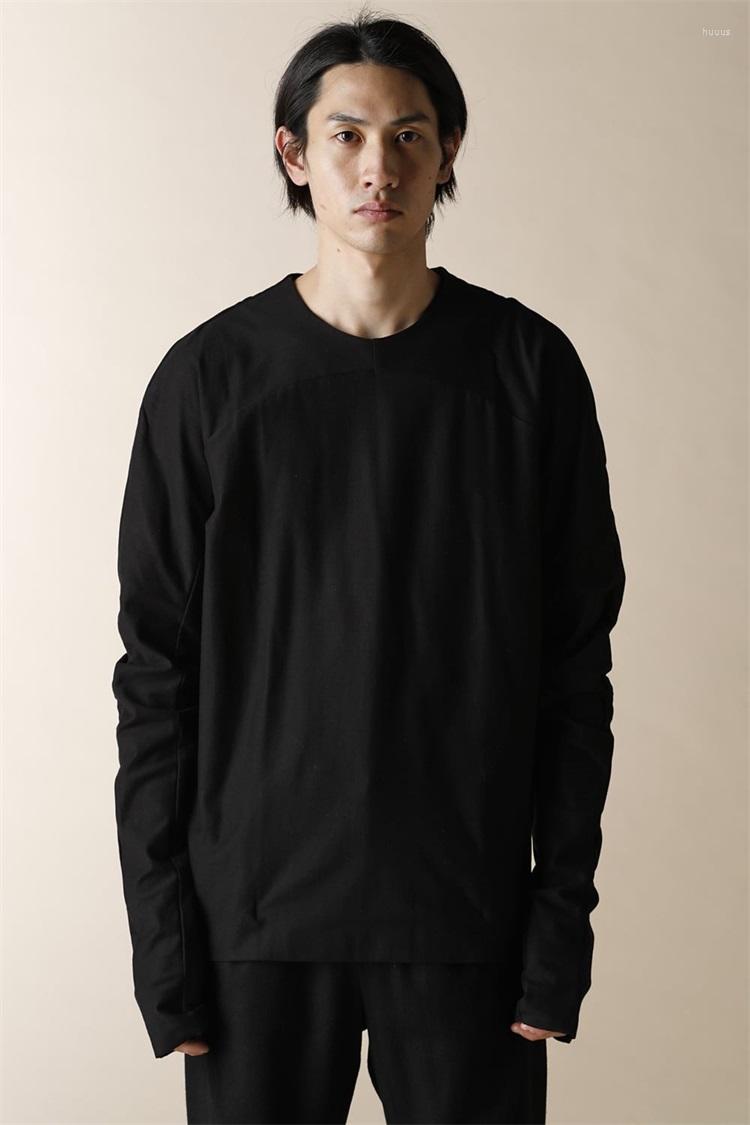 

Men's T Shirts Men's Long Sleeved T-Shirt Spring And Autumn Round Neck Dark Department Splicing Personalized Back Rope Top, Black