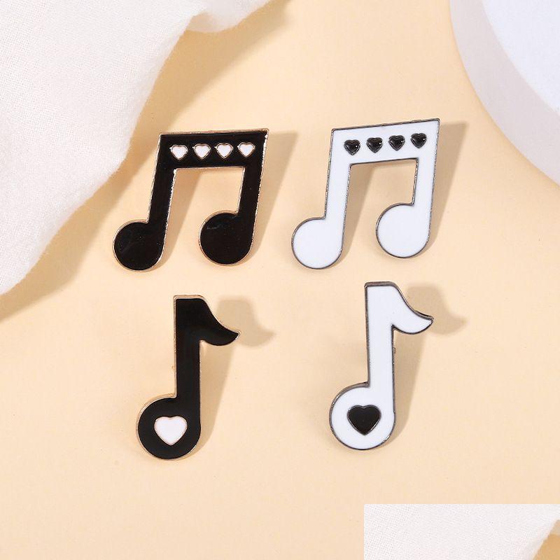 

Pins Brooches Musical Eight Note Brooches For Women Black White Creative Enamel Badge Gold Sier Plated Metal Pins Small Clothes Acc Dh4Zm