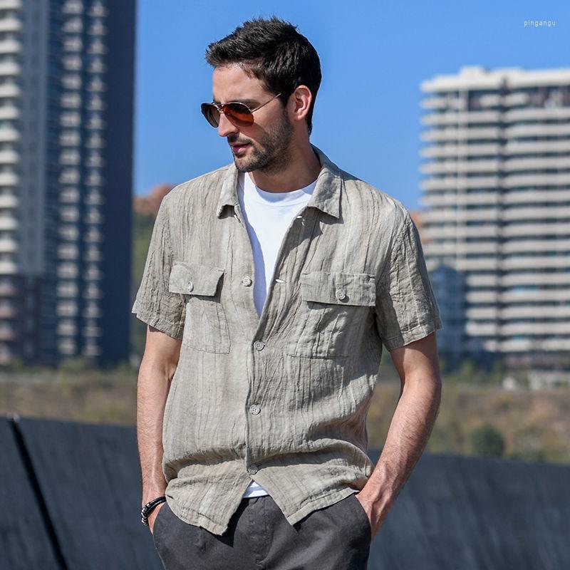 

Men' Casual Shirts 2022 Retro Short-sleeved Linen Shirt Men' Summer Trend Tops, Blue