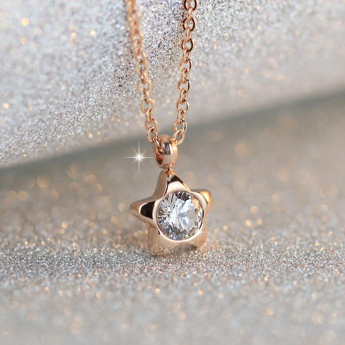 

Pendant Necklaces YUN RUO Arrival Rose Gold Color Zirconia Crystal Star Choker Necklace Titanium Steel Woman Jewelry Wholesale