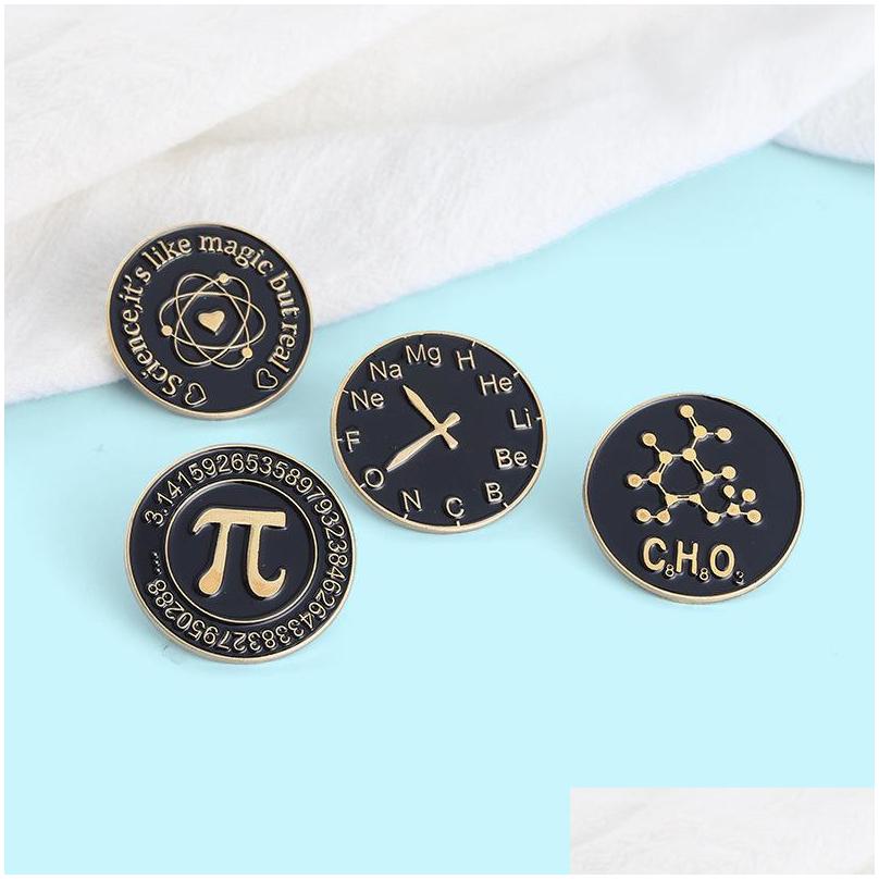 

Pins Brooches Mathematical Pi Chemical Element Equation Symbol Brooch Pins 4Pcs/Set Funny Gold Plated Round Alloy Enamel Brooches F Dhgon