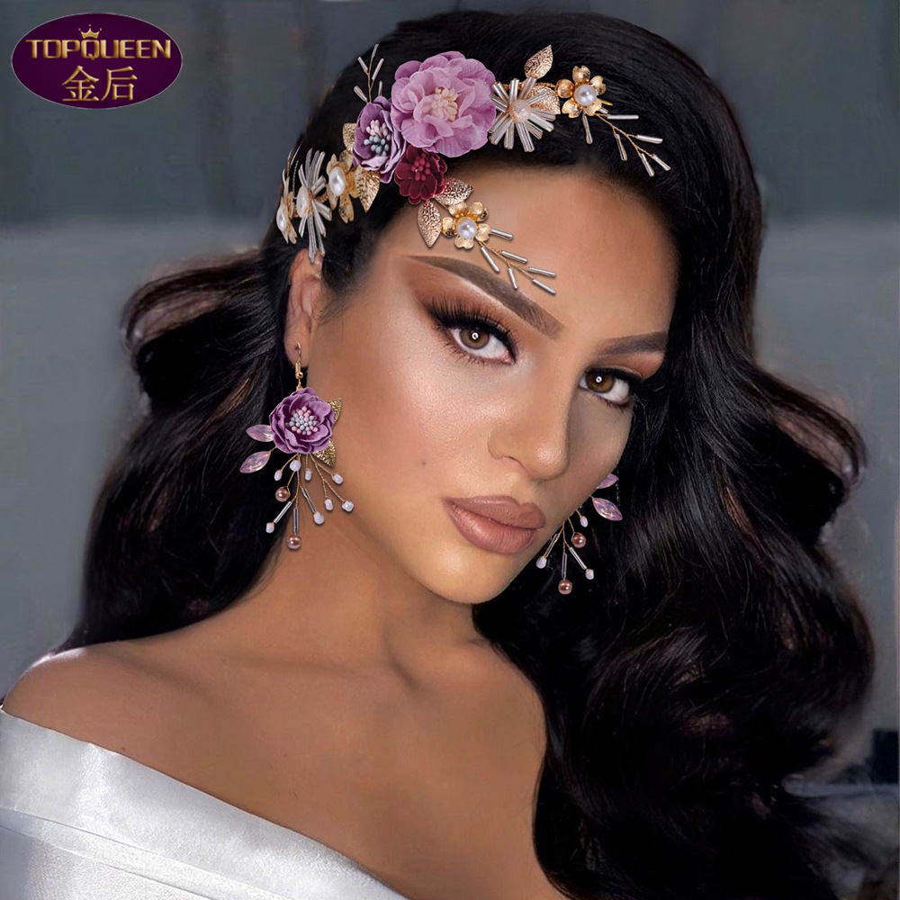 

Pink Flower Diamond Wedding Tiara Earrings Baroque Bridal Headwear Crown Rhinestone with Wedding Jewelry Hair Accessories Diamond Bridal Crowns Headpieces