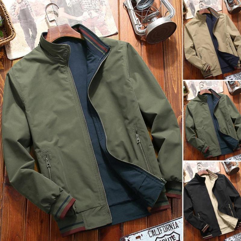 

Men's Jackets Double-sided Wear Overcoat Turndown Collar Ribbed Cuff Jacket For Office, Army green