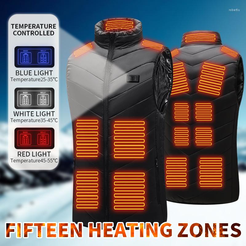 

Men' Vests 15PCS Heated Jacket Fashion Men Women Coat Intelligent USB Electric Heating Thermal Warm Clothes Winter Vest Plussize, Black