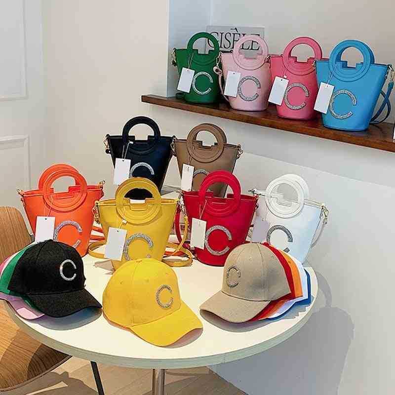 

Evening Bags Quality Cross Body Women Bucket Candy Color Portable Single Shoulder Texture Bucket Inlaid Diamond Messenger Armpit with Baseball, Black