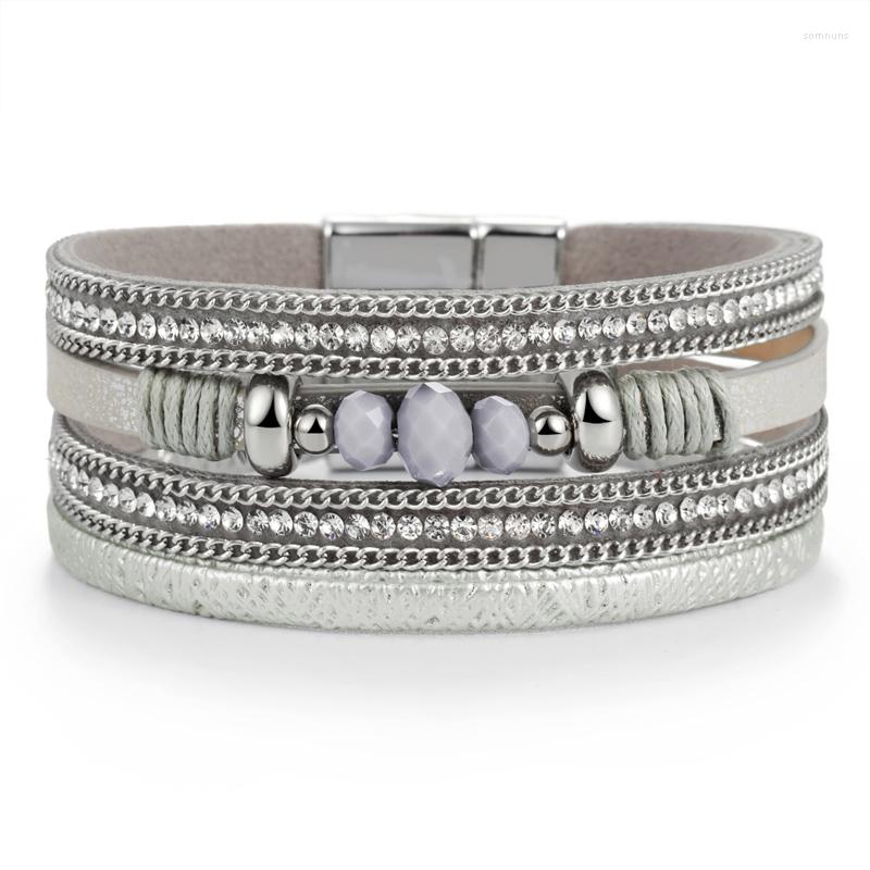 

Charm Bracelets ZOSHI Fashion Leather Wrap Bracelet For Women Men Multiple Layers Crystal Couples Pulsera Mujer Summer Jewelry