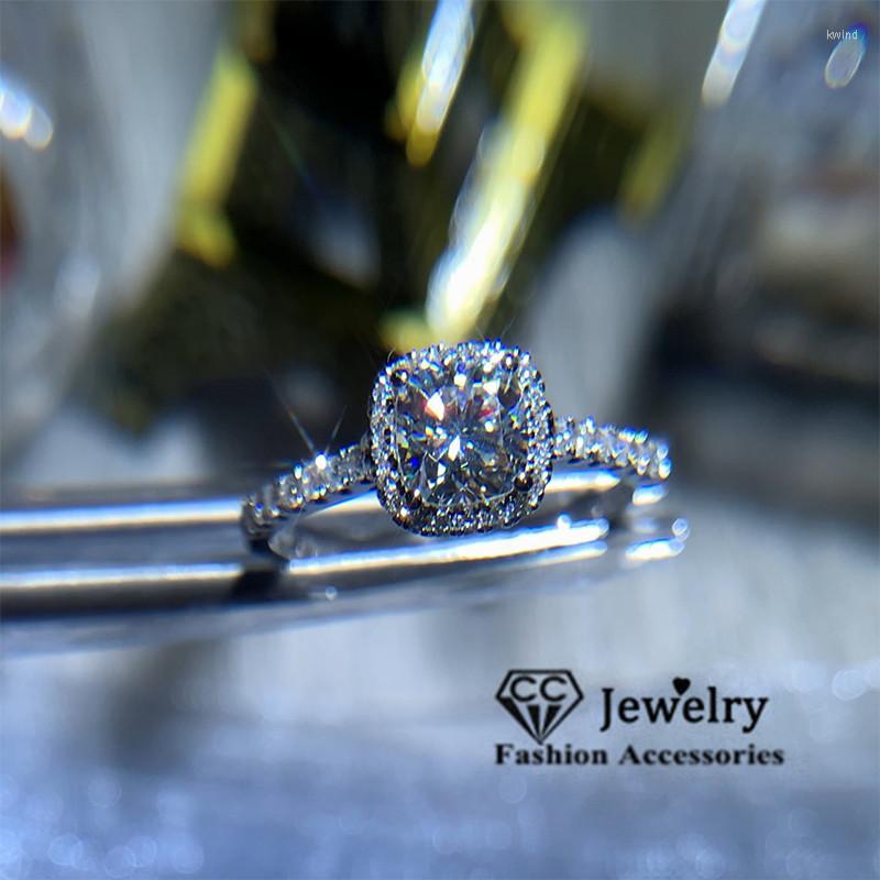 

Wedding Rings Proposal Women Silver Color Square Zirconia Ring Bridal Engagement Fine Jewelry Drop 035