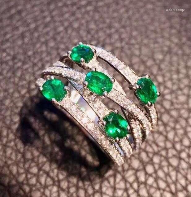 

Cluster Rings Natural And Real Emerald Ring Women's 925 Sterling Silver Jewelry Green