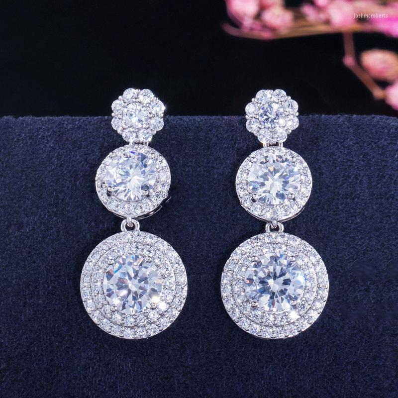

Dangle Earrings Elegant White Micro Cubic Zirconia Paved Fashion Round Long Drop Women Wedding Jewelry Gift E0627