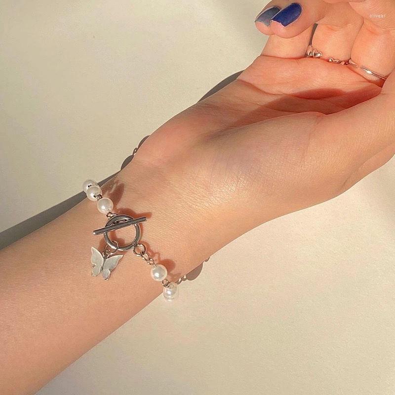

Link Bracelets Fashion Bohemian Gold Color Charm Chain For Women Pearl Butterfly Alloy Bangle Jewelry Gift