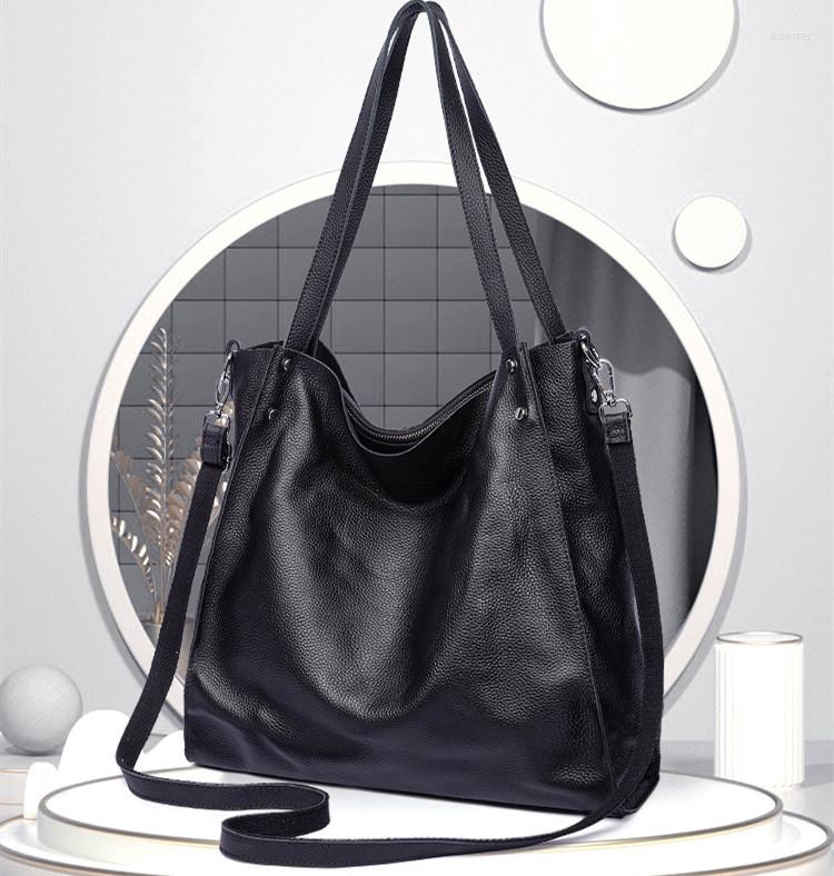 

Evening Bags Fashion Tote For Women Purses And Handbags Luxury Designer OL Commuting Genuine Leather Big Shoulder Hand Business, Black