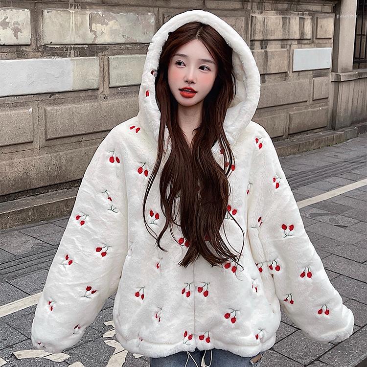 

Women' Fur Faux Coat Women Winter Jacket Coats And Jackets Korean Embroidery Sweet Rex Zm1639, White