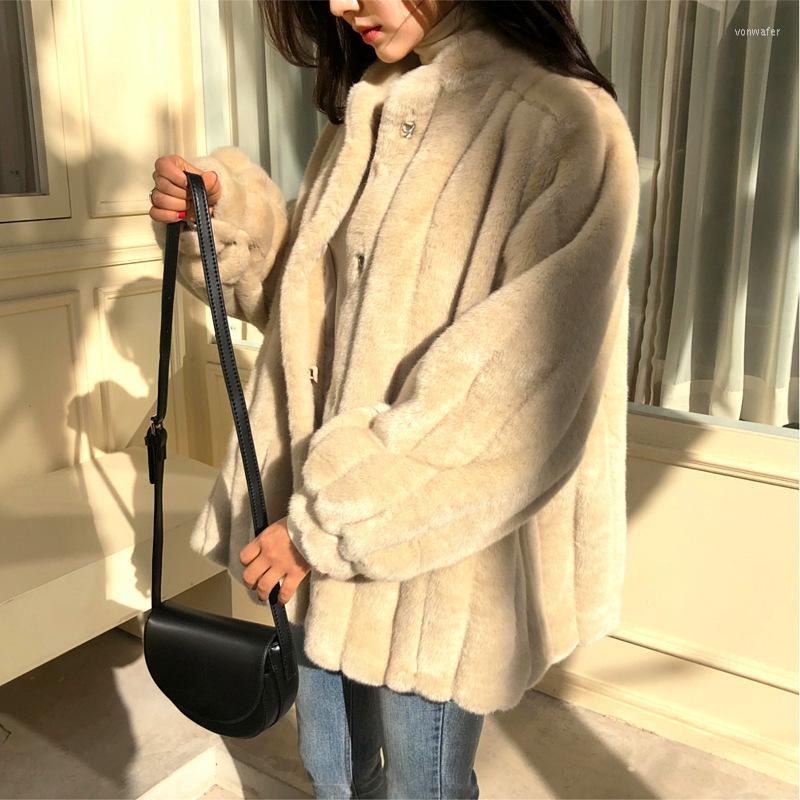 

Women' Fur 2022 Winter Women Faux Coat Casual Loose Mink Jacket Thick Warm Oversized Female Plush Coats, Beige