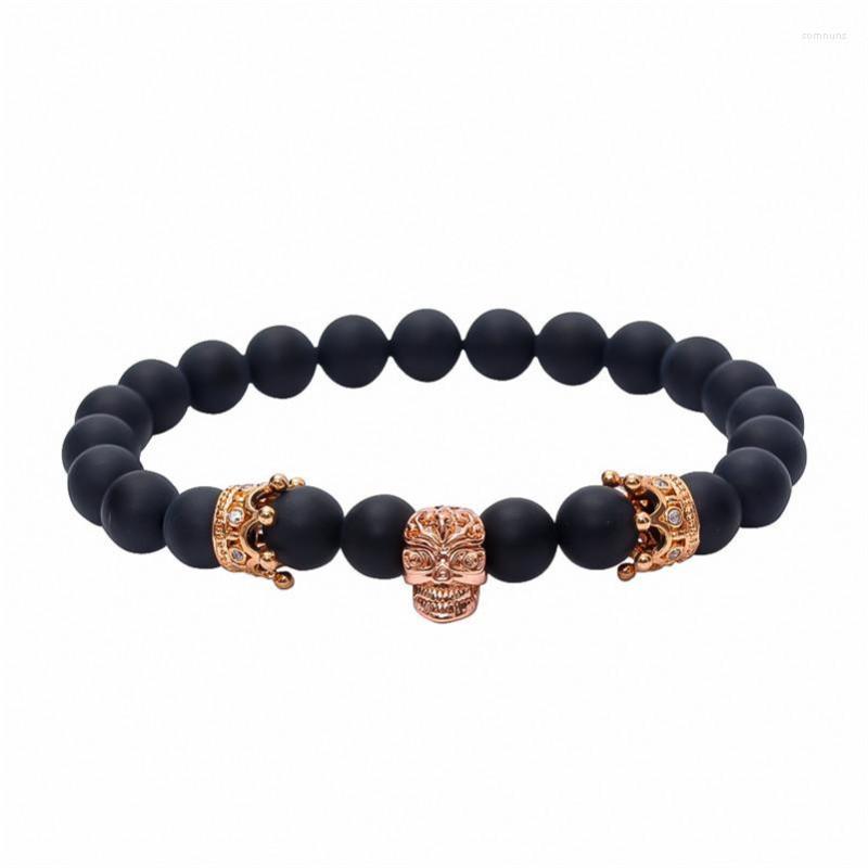 

Charm Bracelets 8mm Matte Female Stone Bracelet Paved CZ Crown Beads Jewelry Skull