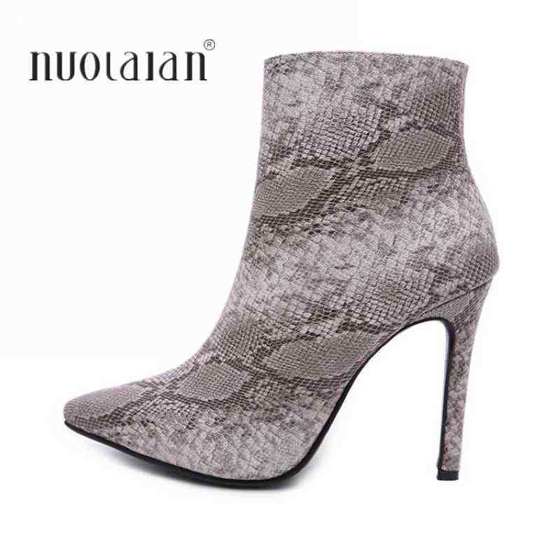 

Boots Winter Woman Shoes Pointed Toe High Heel Snake Printing Leather Short Ankle for Women Sexy 220901, Swdx pink