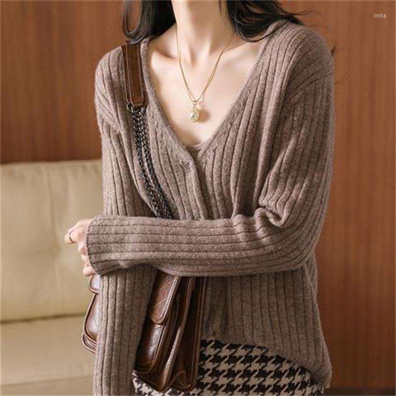 

Women' Knits 2022 Autumn Women Sweater Cardigan Jacket Female Knitted Single-breasted Loose Korean Style Lazy V-neck Top CoatA364, Black