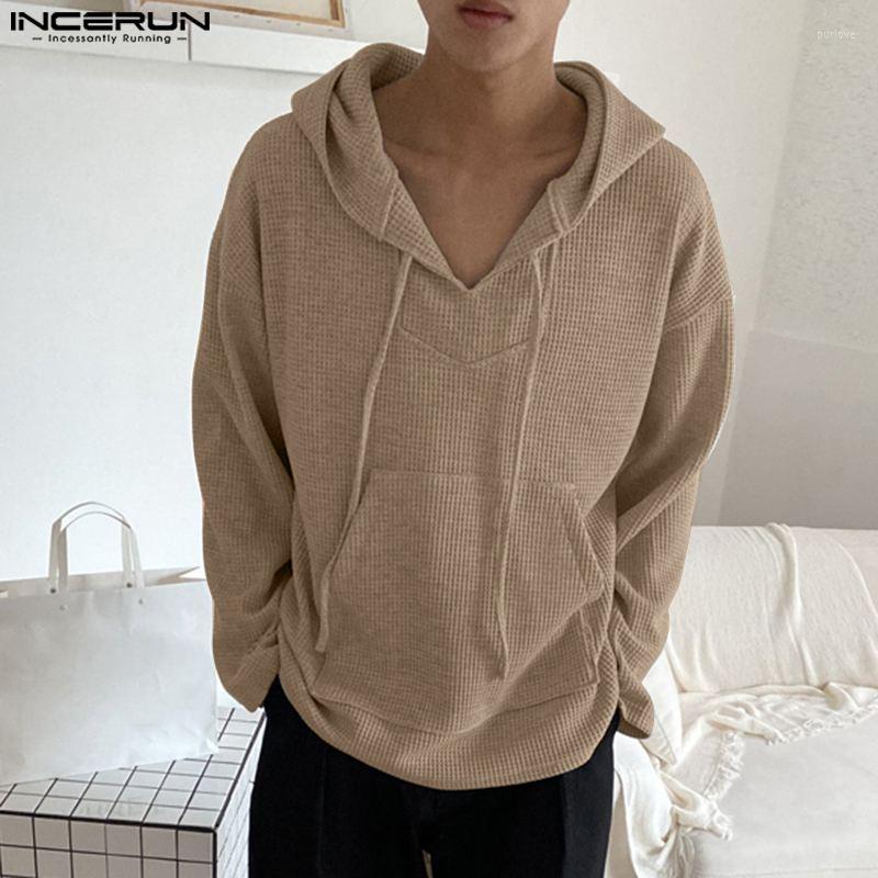 

Men' Hoodies INCERUN Men Solid Color Hooded V Neck Loose Long Sleeve Pockets Sweatshirts Streetwear 2022 Casual Thin Pullovers -5XL, Black
