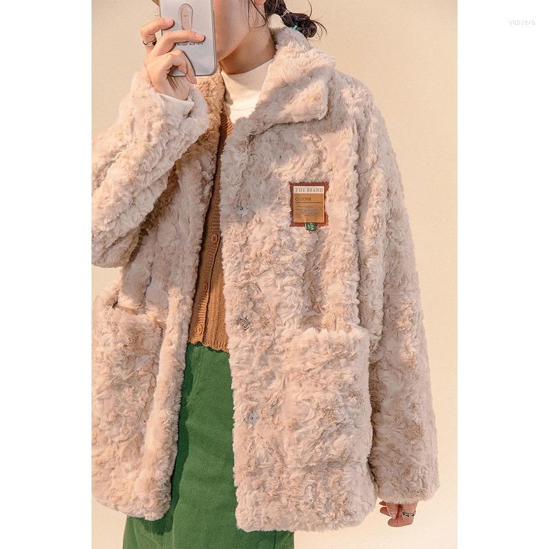 

Women's Fur 2022 Women Winter Faux Lamb Wool Coat Female Turn Down Collar Button Outwear Lady Thicken Warm Artificial Jacket E601, Kaqi