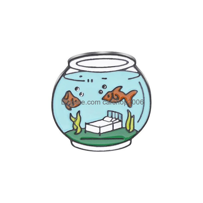 

Pins Brooches Fish Tank Brooches For Women Cartoon Creative Heart Enamel Lapel Pins Funny Love Swimming Pool Badges Denim Shirt Gif Dhlzu