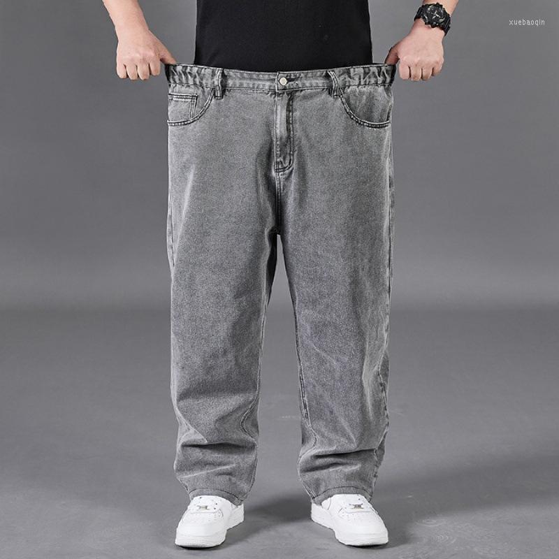 

Men's Jeans Loose Elastic Men's High Waist Straight Tube Oversized Pants Leisure Deep Crotch Plus Obesity 150kg 48 50, Black