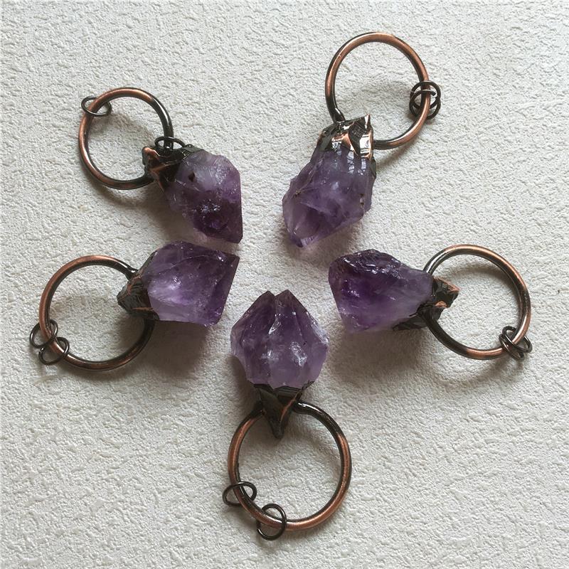 

Pendant Necklaces FUWO Natural Amethysts Point With Antique Copper Plated Semi Precious Bohemian Jewelry For Necklace Making PD362