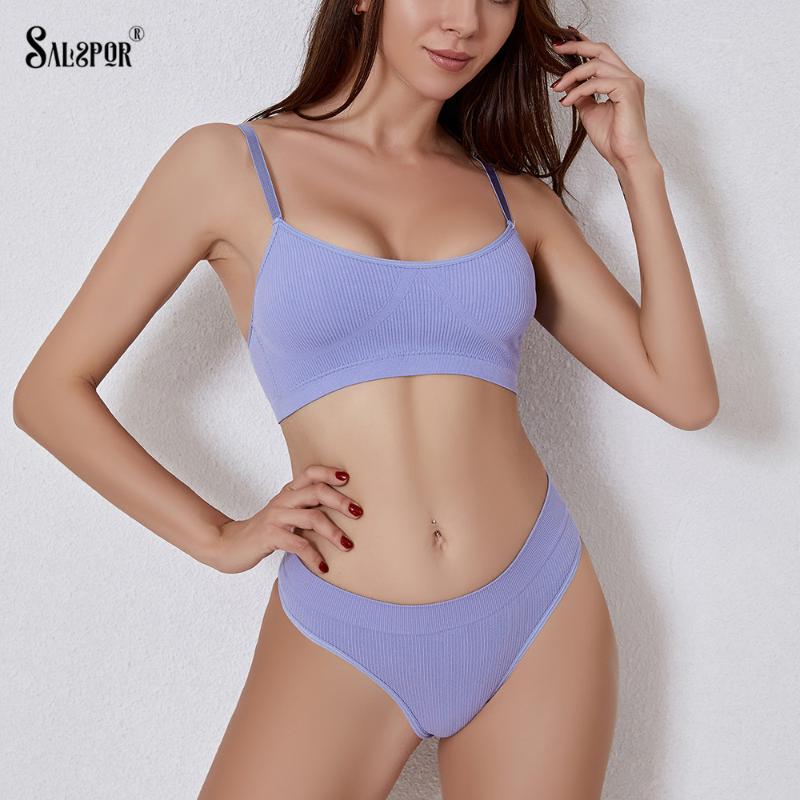 

Bras Sets Seamless Lingerie Set Women Sexy Bra Thong Thin Wireless Female Comfortable Plus Size Underwear Suit, Gray purple set