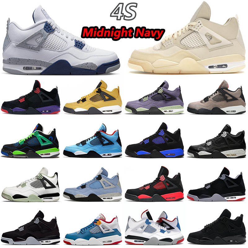 

High 4s 4 Basketball shoes University Blue White Oero Shimmer Black Cat Lightning Union Noir Fire Red Bred Pure Money Metallic Purple Green J4 Sneakers Women Trainers, B49 blue thunder 40-47