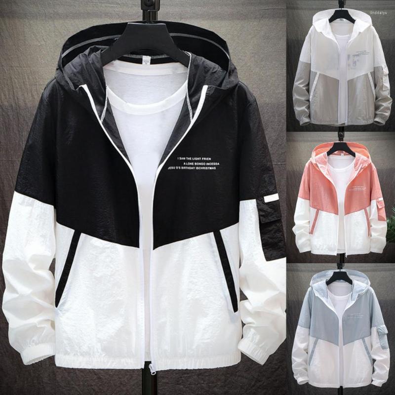 

Men's Trench Coats Men's Coat Patchwork Contrast Color Soft Hooded Student Jacket Casual Slim Fit Zipper For Spring Autumn Clothing, Blue