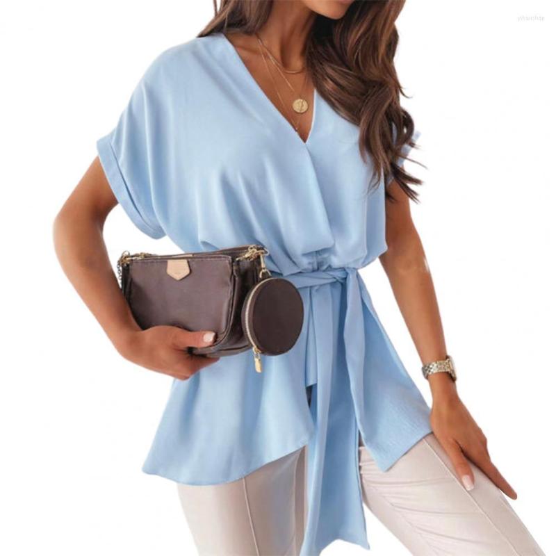 

Women' T Shirts Women T-shirt Long Sleeve Top Summer Sexy Casual Solid Color Short V Neck Bandage Loose Work Women' Clothing, Black