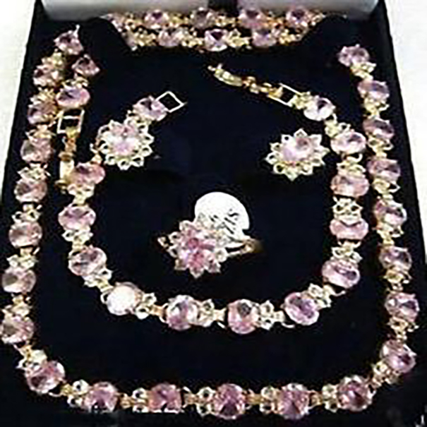 

Beautiful pink crystal necklace bracelet earring ring set