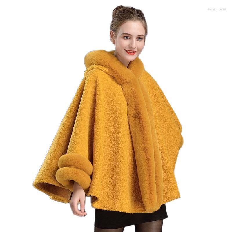 

Women's Fur 2306 # European And American Autumn Winter Clothing -style Cape Imitation Collar Hooded, Black