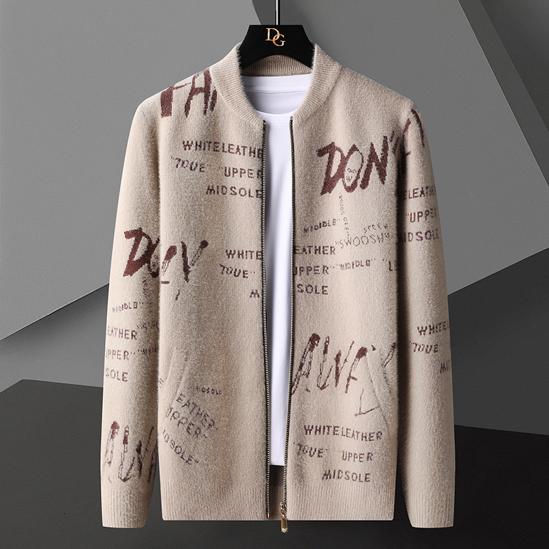 

Men's Sweaters Winter 2023 Luxury Mink Cashmere Cardigan Men Thick Warm Korean Letter Printed Mens Sweaters Top Quality Male Jackets 221128, Dark grey