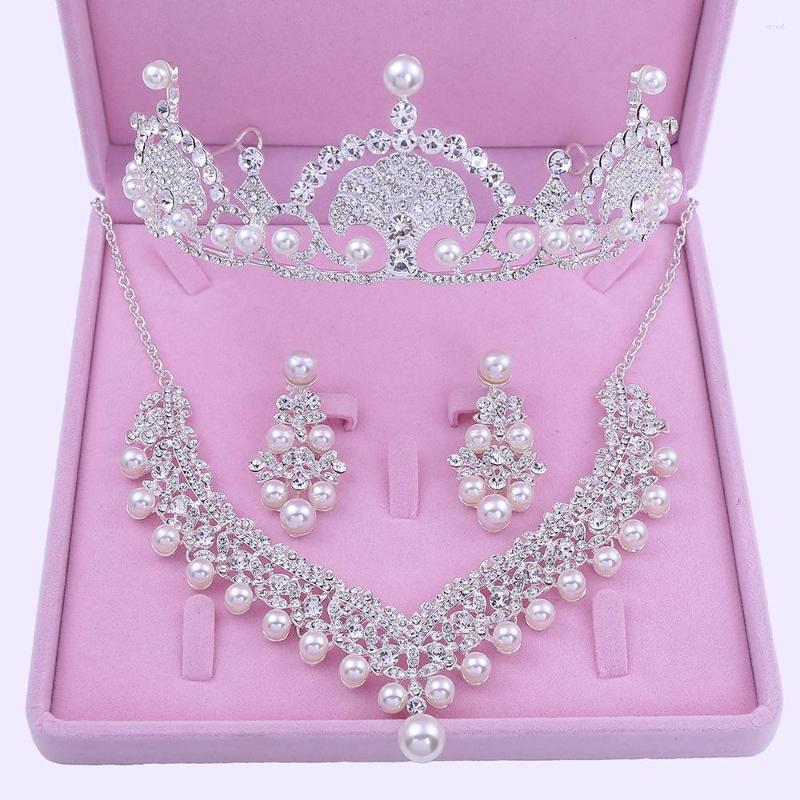 

Necklace Earrings Set ZG1018 High Quality Wedding Jewelry Pearls Crown Gift With Box, Picture shown