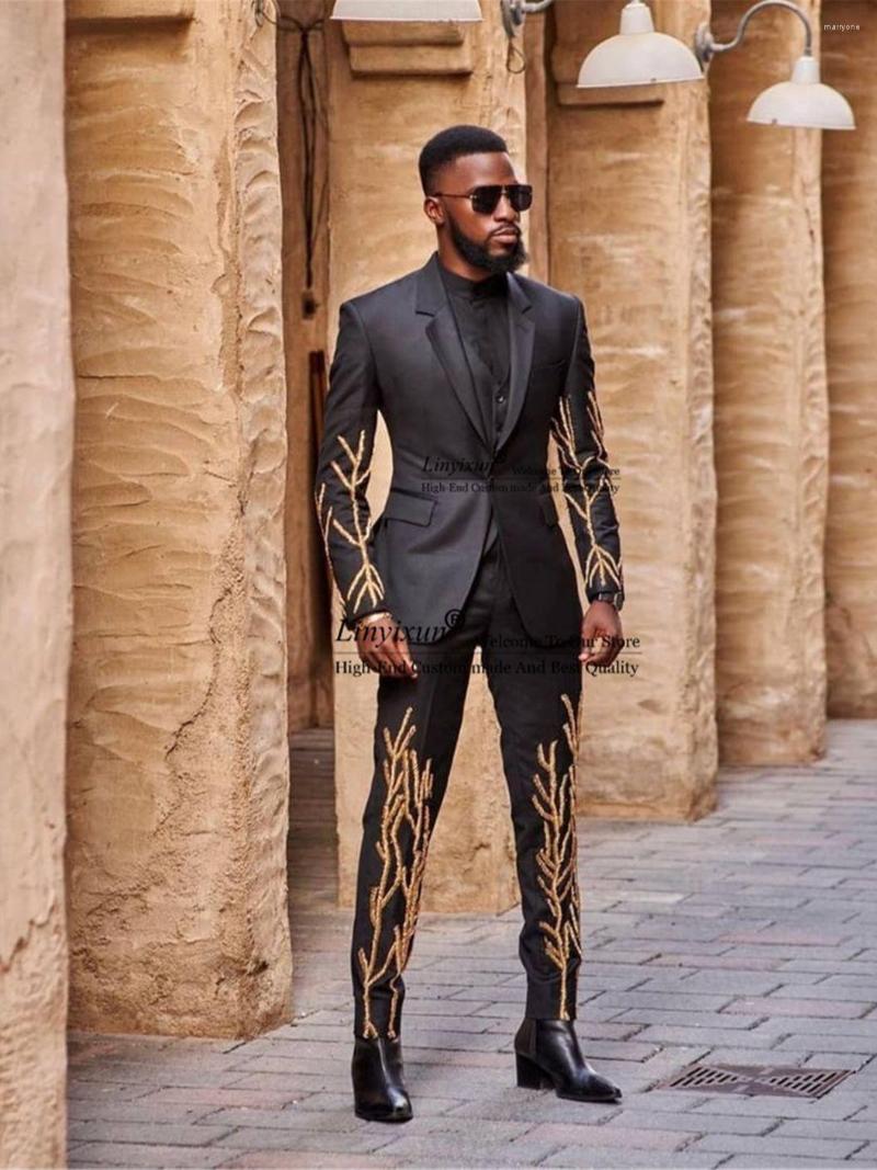 

Men's Suits Luxury Men Gold Beads Slim Fit Notch Lapel Wedding One Button 3 Pieces Male Prom Party Blazer Terno Masculino, Ivory