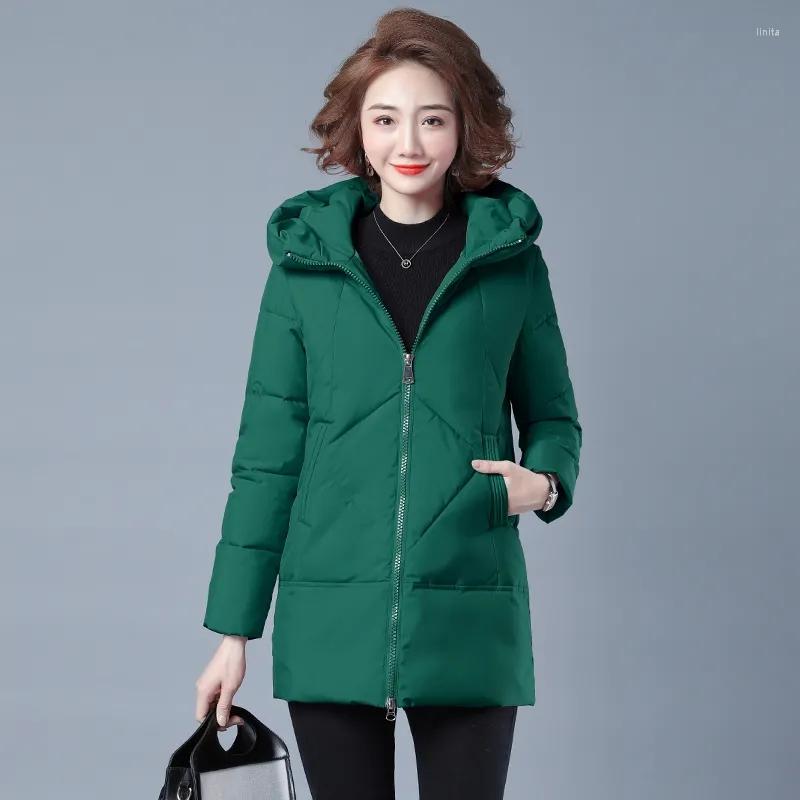 

Women's Trench Coats Winter 2022 Women Down Padded Jacket Solid Color Korean Of Thick Mid-length Hooded Slim Female Warm A38, Beige