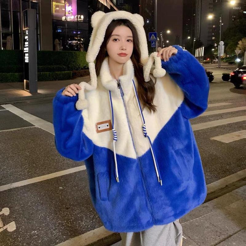 

Women' Fur Winter Cotton-Padded Clothes Plush Zipper Jacket Women Fashion Street Warm Coat Loose Outerwear Female, Thickened and warm