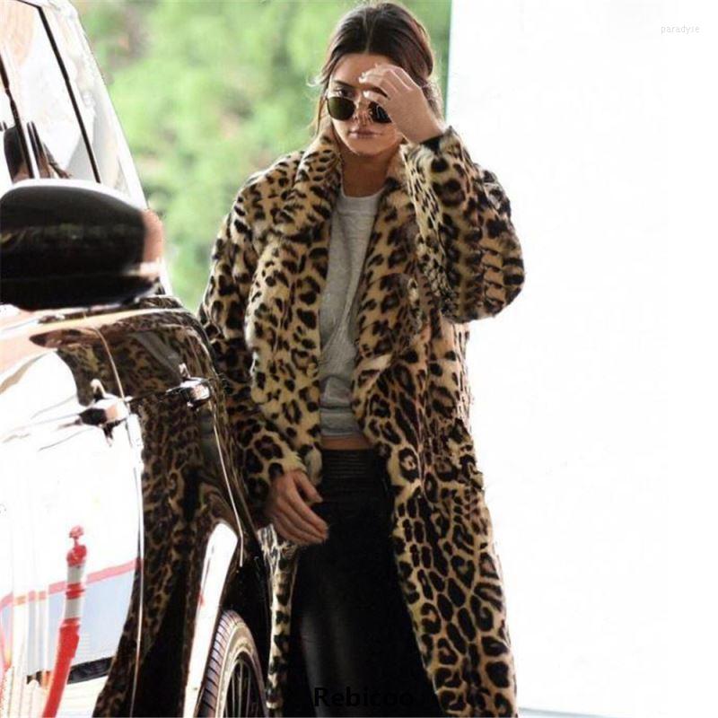 

Women' Fur Women Elegant Cotton Parka Coat Autumn Winter Warm Leopard Long Plush Casual Slim Jacket, Brown