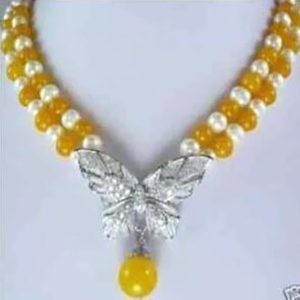 

Stunning JewelleryYellow jade white freshwater pearl necklace 18"