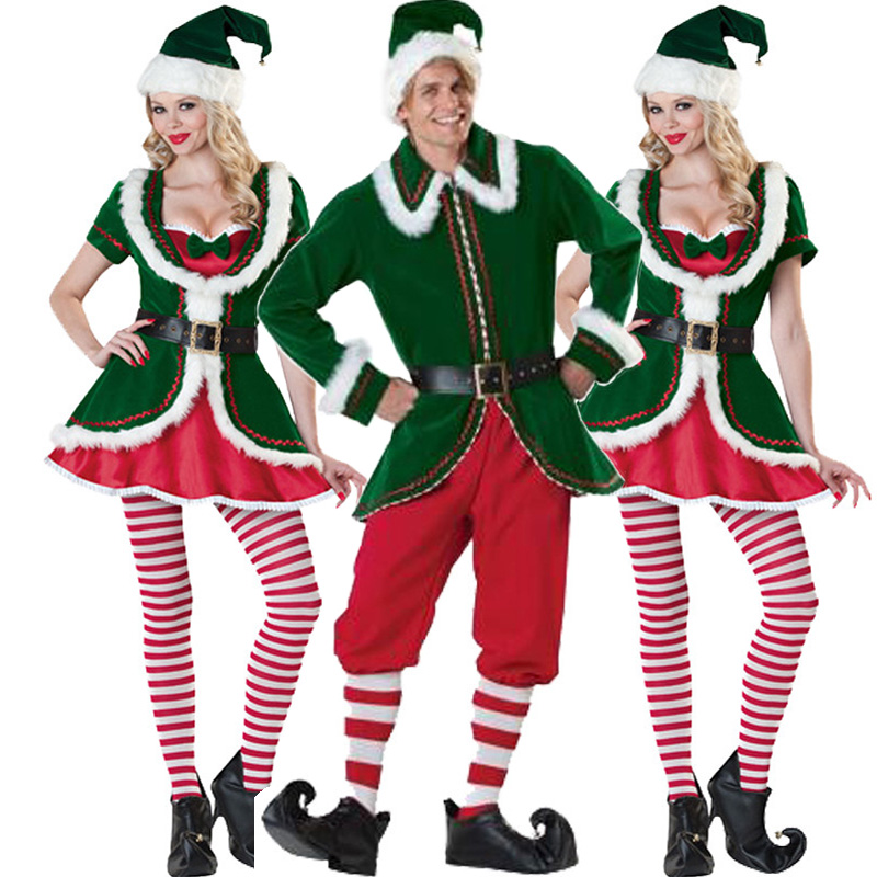 

New Theme Costume European and American Green Christmas Elf Suit Party Role cosplay costumes Fantasy Couple Clothing Plus Size Men's clothes, Green men's style