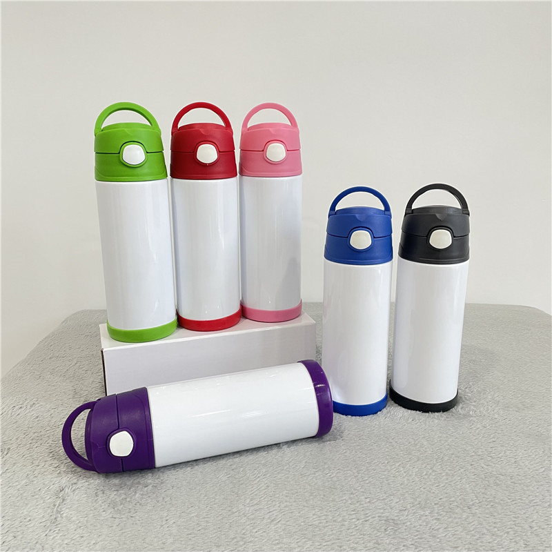 

Sublimation Blanks Kids Water Bottle 12 OZ White Straight Skinny Tumbler Sippy Up Cup with Pop Lid