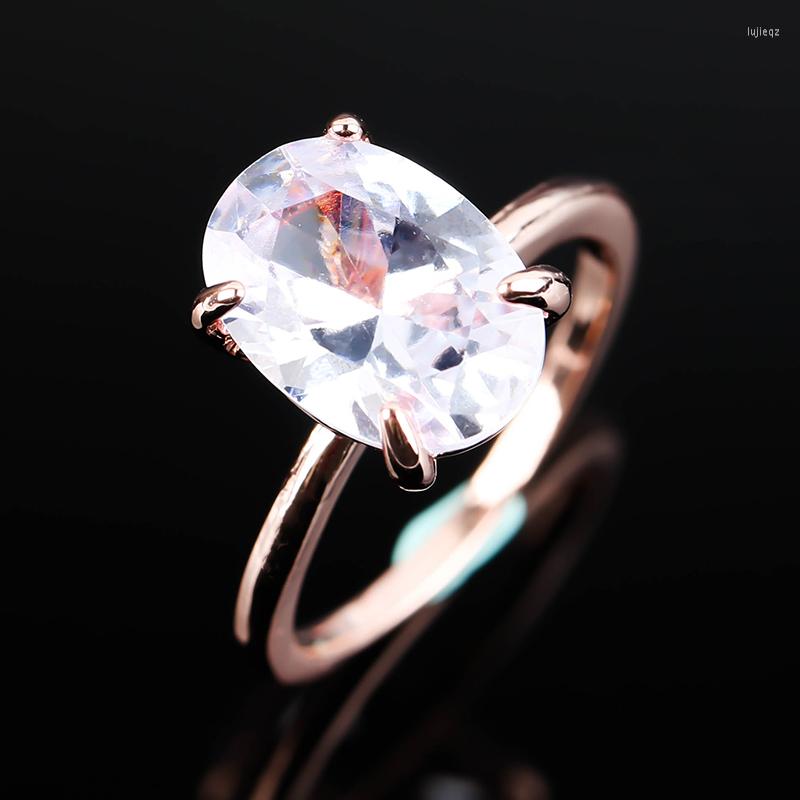 

Cluster Rings Luxury 1.7CT Oval Cut Solitaire Ring Rose Hidden CZ Stone For Women Wedding Party Statement Jewelry Gift O4Z181