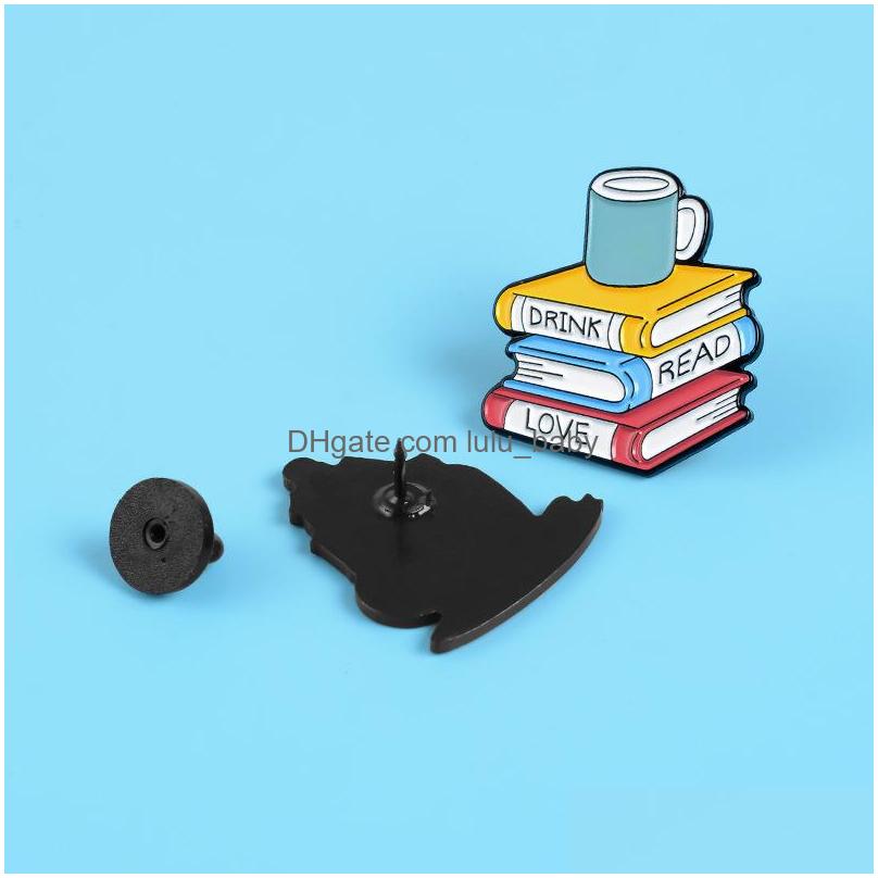 

Pins Brooches Cartoon Cute Book Coffee Cup Brooches For Women Fashion Paint Lapel Pins Funny Colorf Enamel Badges Denim Shirt Gift Dhxst