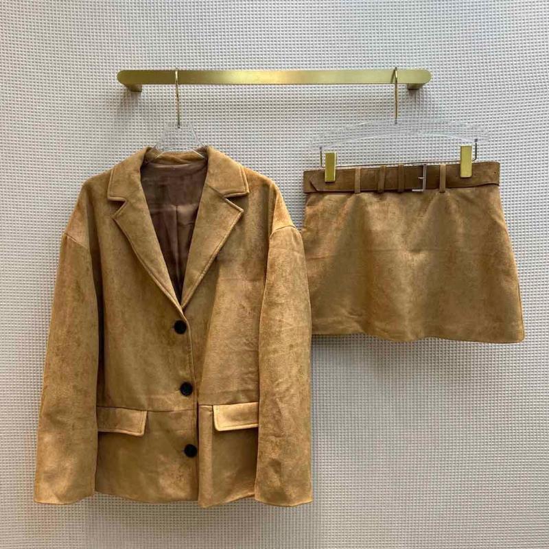 

Work Dresses Deerskin Suit Contour With Belt Short Skirt Loose Comfortable Fashion Versatile Temperament Autumn 0730, Brown