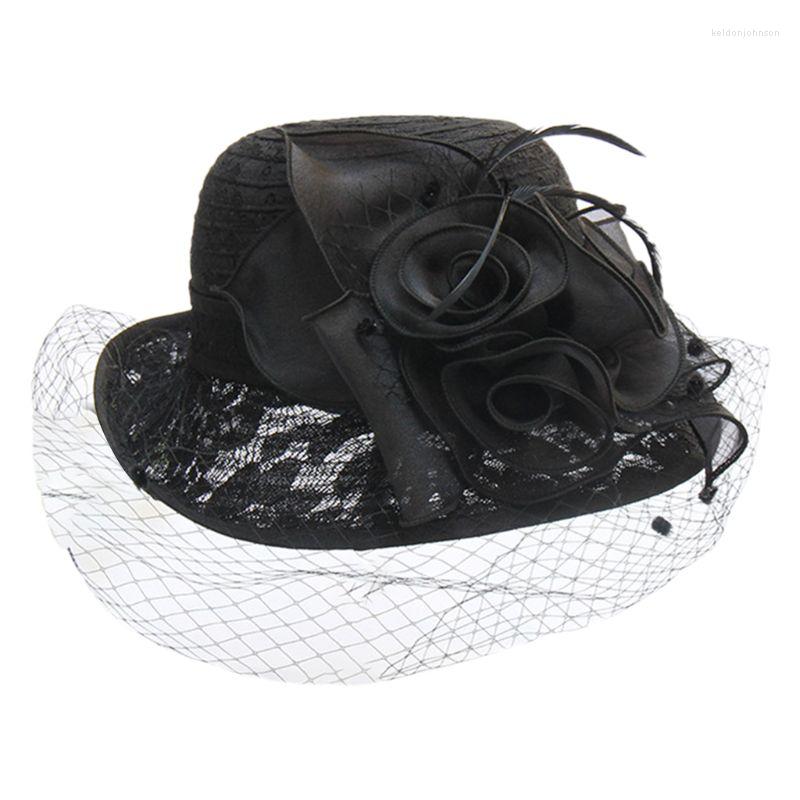 

Wide Brim Hats Women Retro Hepburn Straw Bucket Bowler Sun Hat Floral Bowknot Mesh Veil Roll Up Wedding Cloche Cap