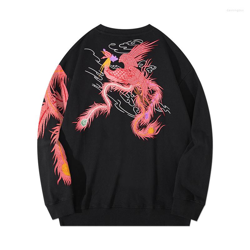 

Men's Hoodies Autumn Winter Cotton Phoenix Embroidery Chinese Style Loose Fashion Couples, Black