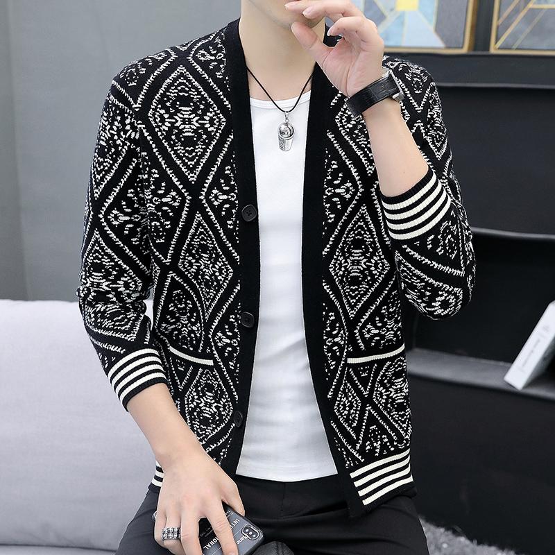 

Men's Sweaters Vintage Flowers Printed England Cardigan For Man Oversize Christmas Designer Sweater Winter Tops Retro Korean Fashion Clothin, Black